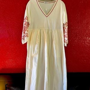 NWT Madewell Embroidered-Sleeve Popover Midi Dress